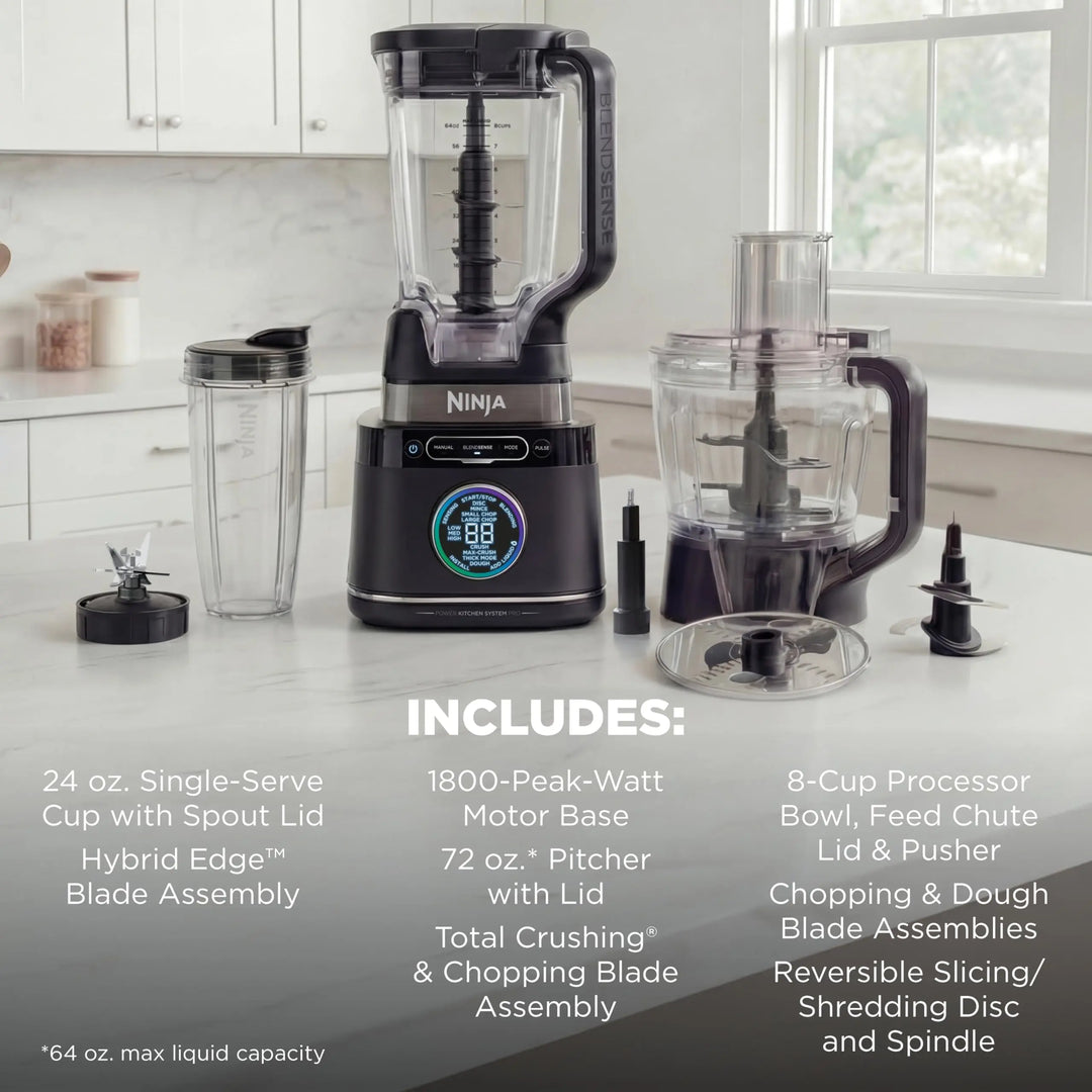 Ninja Kitchen System, BlendSense Tech, 72 oz, 1800PW, Black, TB401