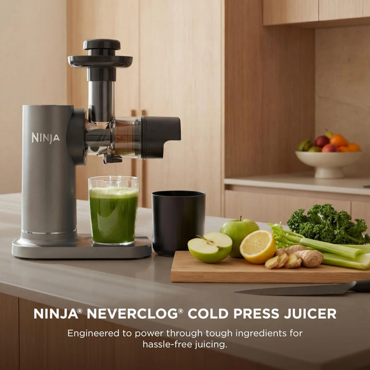 Ninja NeverClog Cold Press Juicer | Powerful Electric Slow Masticating Juicer with Pulp Control | XL Capacity | 24 oz. Juice Jug & 36 oz. Pulp Container | Dishwasher Safe | Charcoal | 150W | JC151 