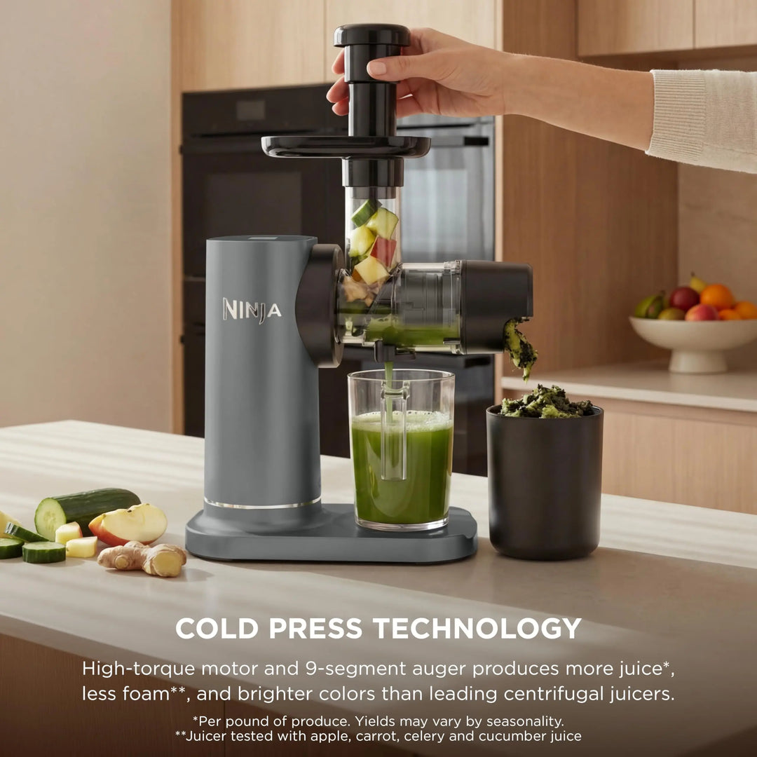Ninja NeverClog Cold Press Juicer | Powerful Electric Slow Masticating Juicer with Pulp Control | XL Capacity | 24 oz. Juice Jug & 36 oz. Pulp Container | Dishwasher Safe | Charcoal | 150W | JC151 