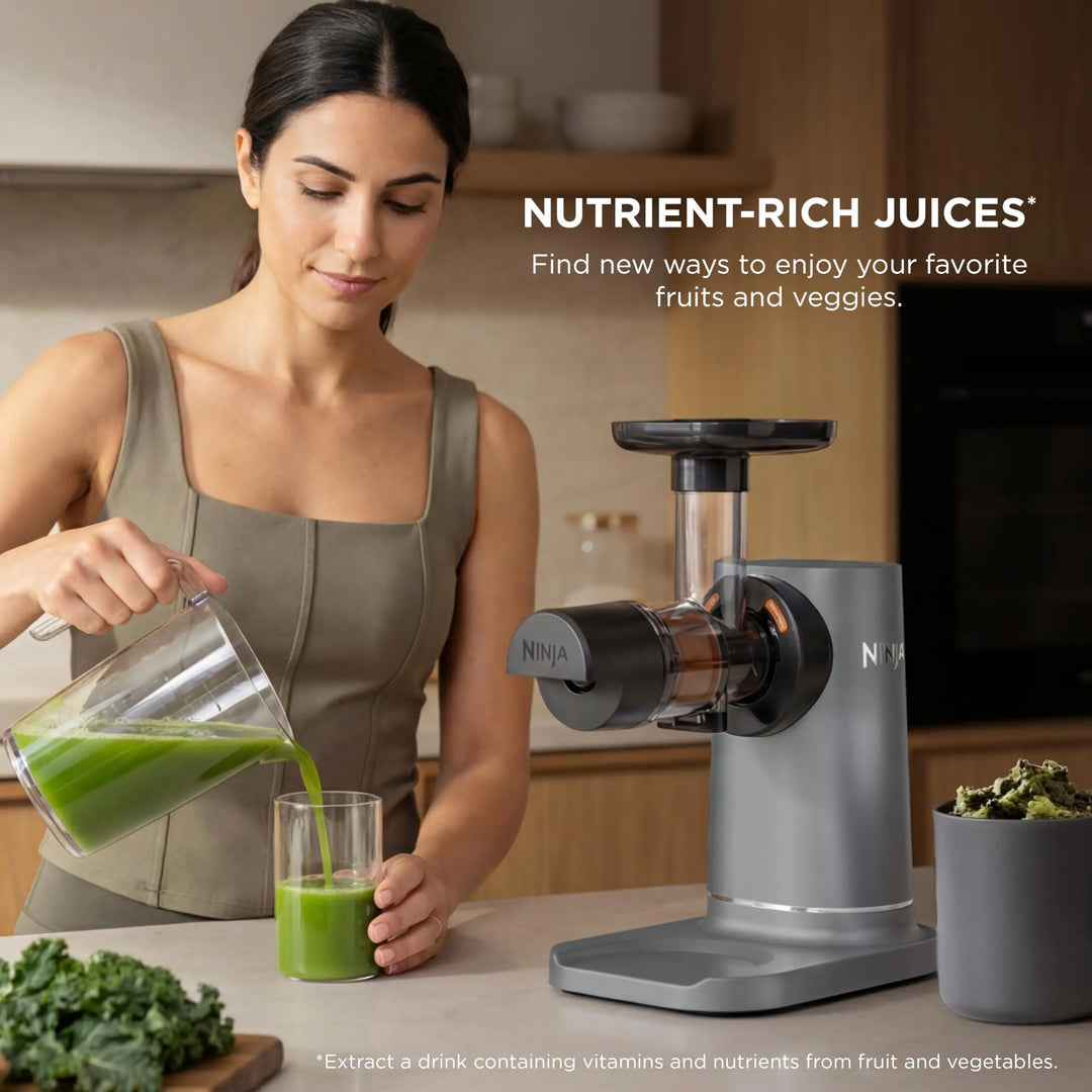 Ninja NeverClog Cold Press Juicer | Powerful Electric Slow Masticating Juicer with Pulp Control | XL Capacity | 24 oz. Juice Jug & 36 oz. Pulp Container | Dishwasher Safe | Charcoal | 150W | JC151 