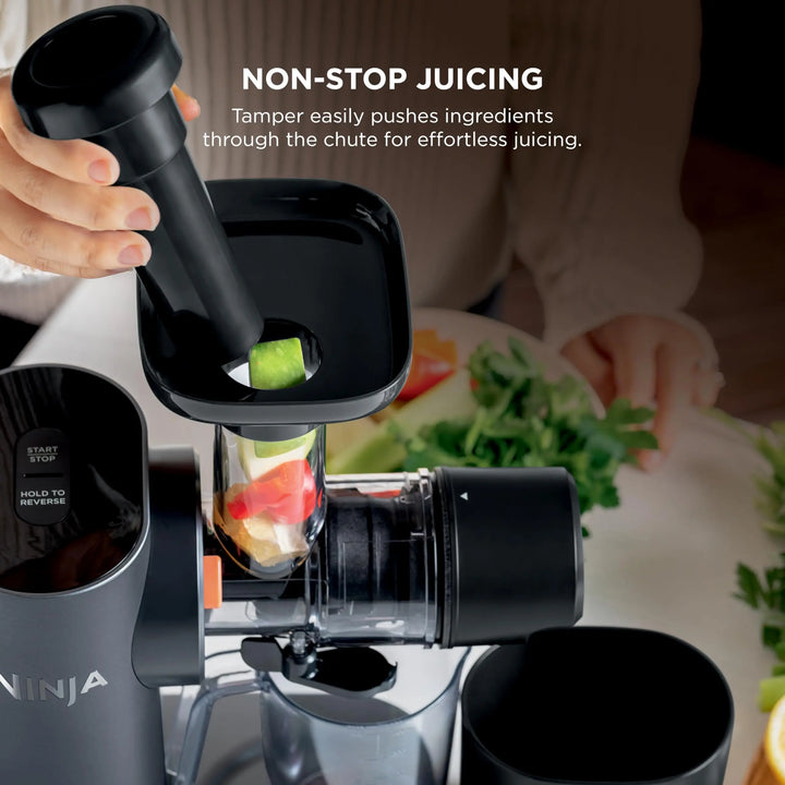 Ninja NeverClog Cold Press Juicer | Powerful Electric Slow Masticating Juicer with Pulp Control | XL Capacity | 24 oz. Juice Jug & 36 oz. Pulp Container | Dishwasher Safe | Charcoal | 150W | JC151 