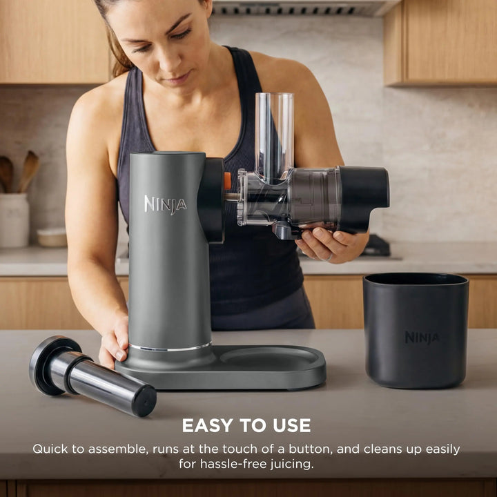 Ninja NeverClog Cold Press Juicer | Powerful Electric Slow Masticating Juicer with Pulp Control | XL Capacity | 24 oz. Juice Jug & 36 oz. Pulp Container | Dishwasher Safe | Charcoal | 150W | JC151 