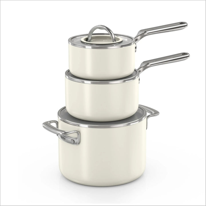 Ninja NeverQuit 6-Piece Ceramic Cookware Set, Bone &amp; Silver