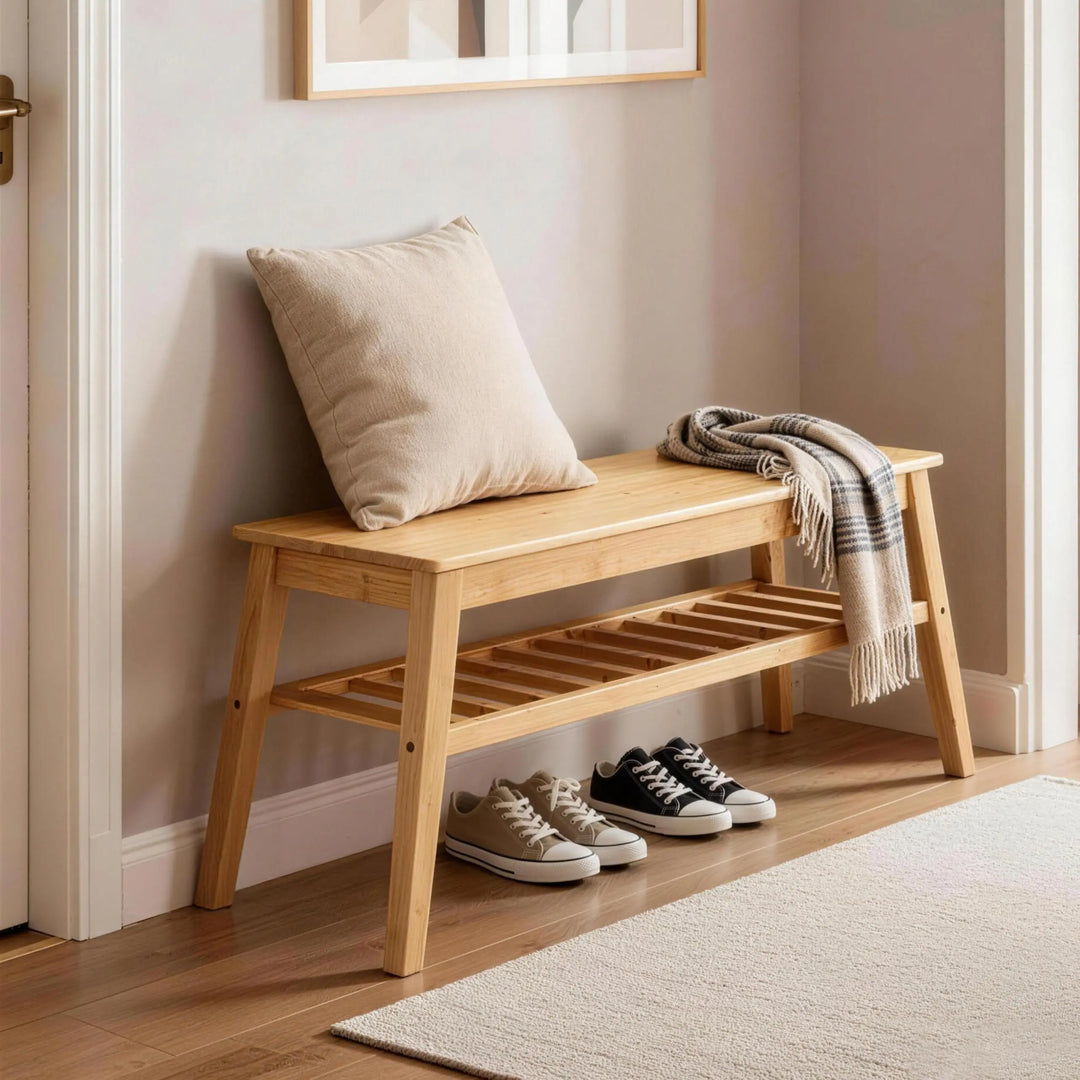 Nnewvante Bamboo Entryway Bench, 33.46" Small Wood Storage Bench