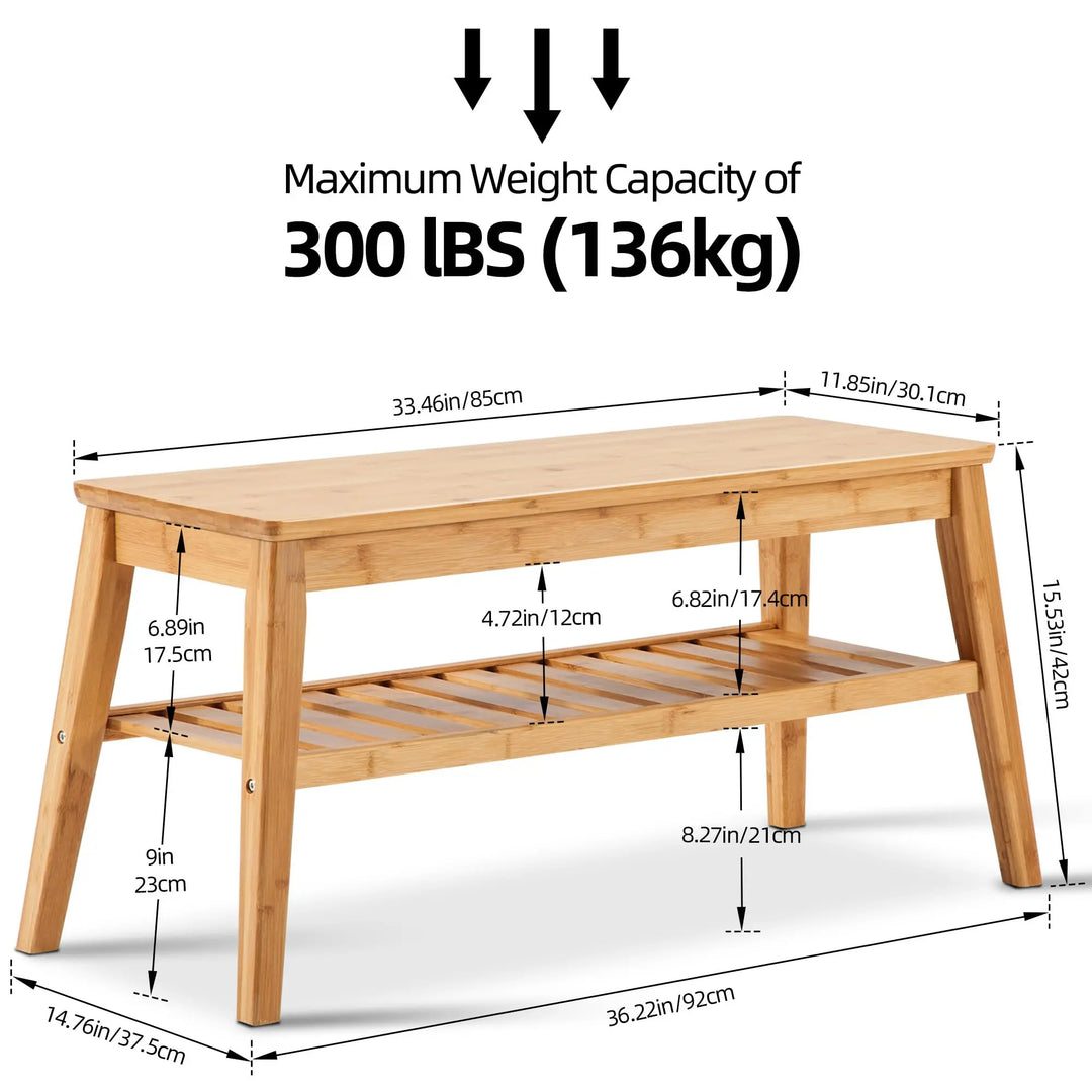 Nnewvante Bamboo Entryway Bench, 33.46" Small Wood Storage Bench