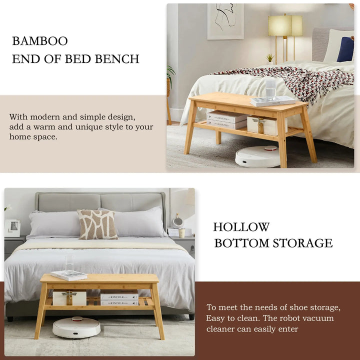 Nnewvante Bamboo Entryway Bench, 33.46" Small Wood Storage Bench