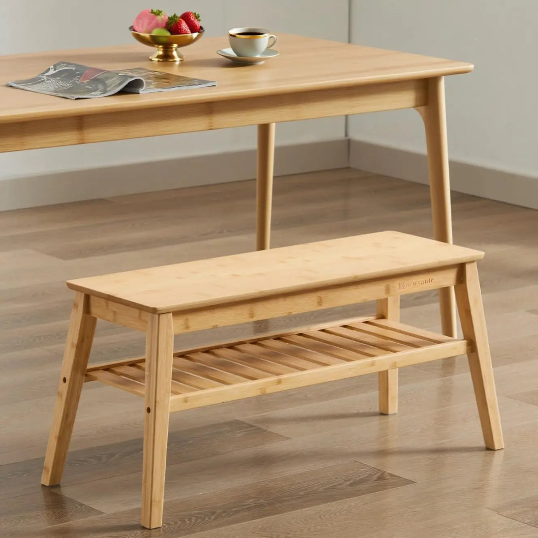 Nnewvante Bamboo Entryway Bench, 33.46" Small Wood Storage Bench