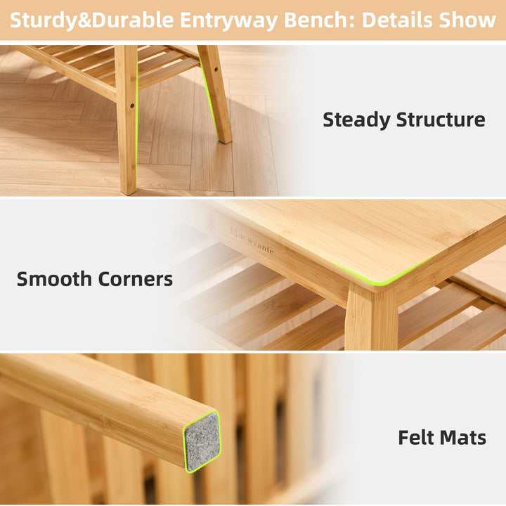 Nnewvante Bamboo Entryway Bench, 33.46" Small Wood Storage Bench 