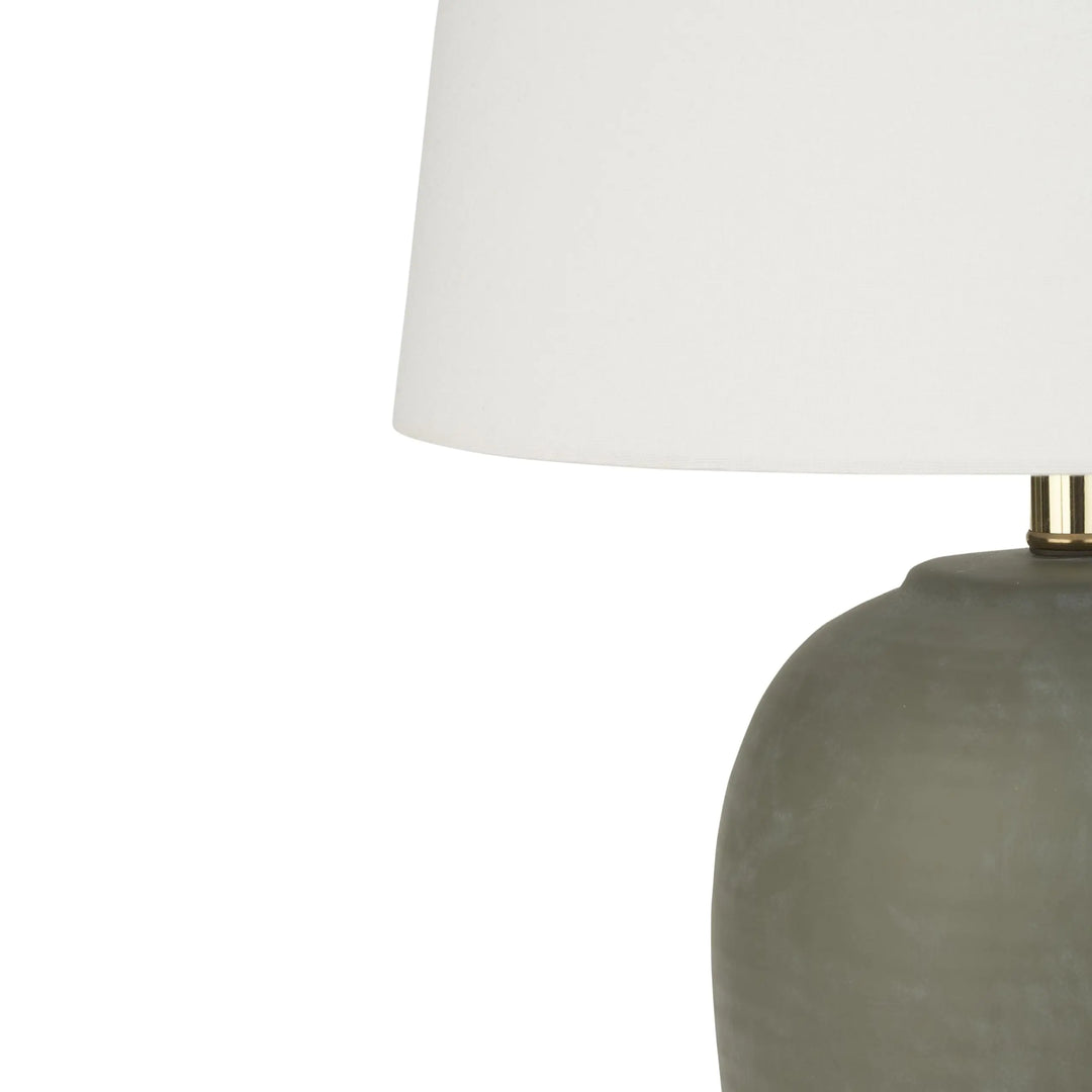 Nourison Home 23 Inch Olive Green Ceramic Pot Table Lamp, White Tapered Drum Shade