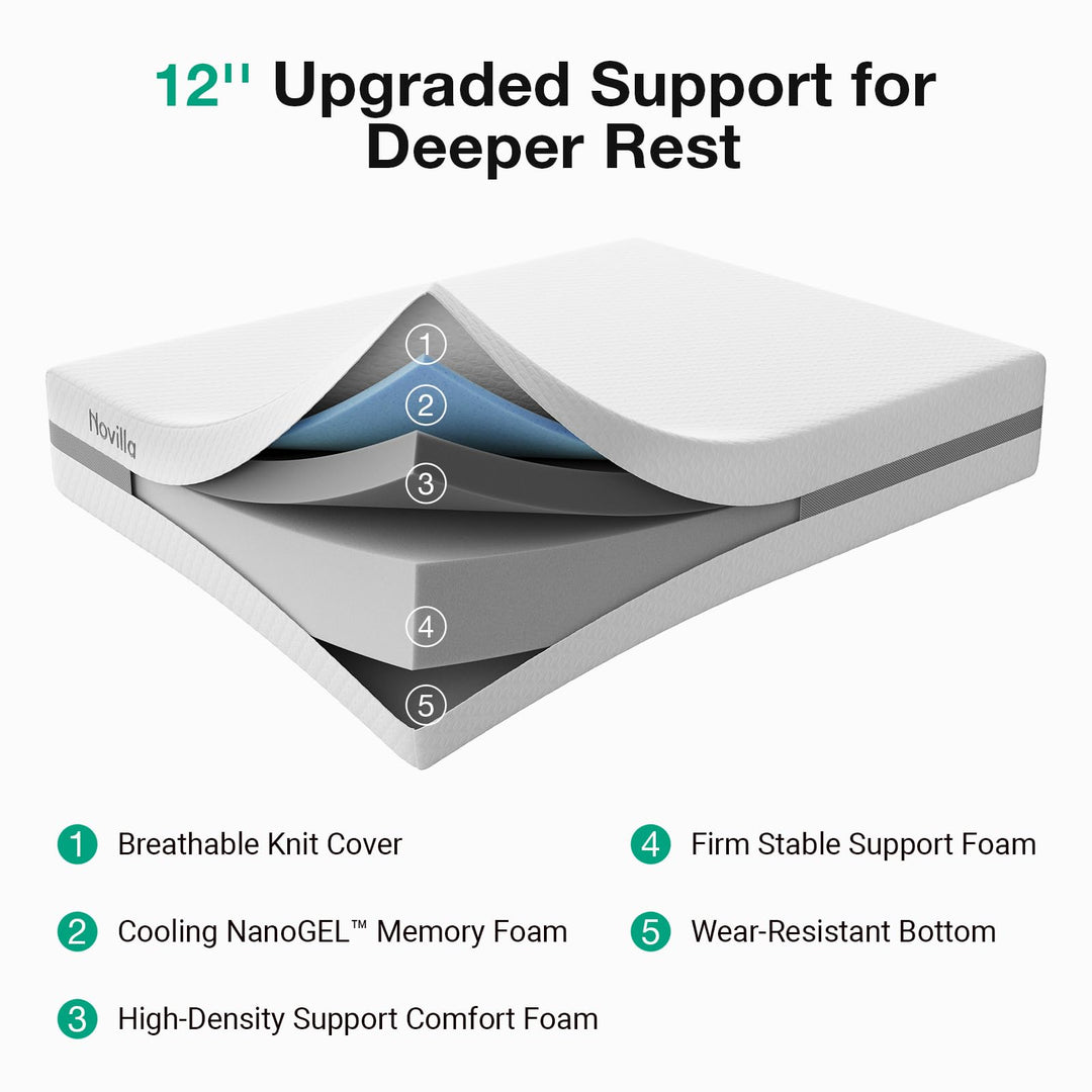 Novilla Queen Mattress, 12 Inch NanoGEL™ Memory Foam Mattress Queen 