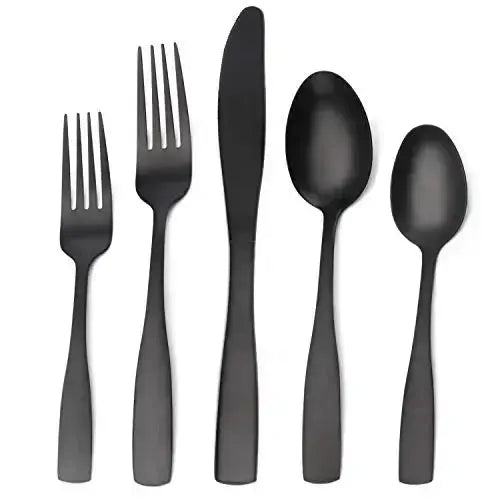 O.C.E. Matte Black Flatware Set, 20-Piece Stainless Steel Silverware Set - Satin Finish