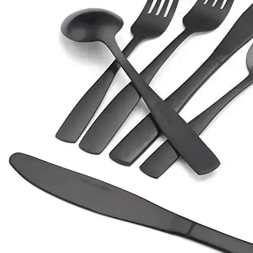 O.C.E. Matte Black Flatware Set, 20-Piece Stainless Steel Silverware Set - Satin Finish