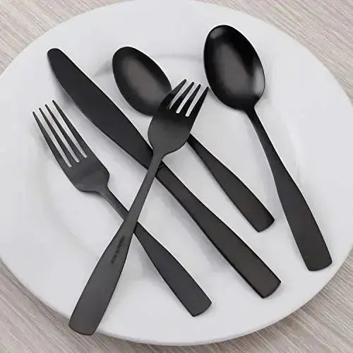 O.C.E. Matte Black Flatware Set, 20-Piece Stainless Steel Silverware Set - Satin Finish