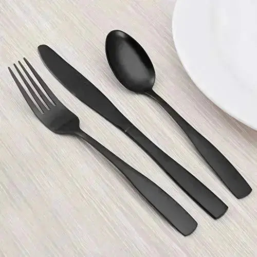 O.C.E. Matte Black Flatware Set, 20-Piece Stainless Steel Silverware Set - Satin Finish