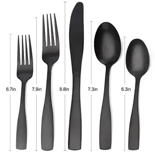 O.C.E. Matte Black Flatware Set, 20-Piece Stainless Steel Silverware Set - Satin Finish