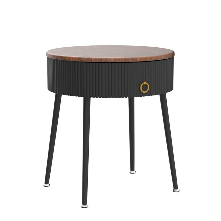 OIOG End Tables Set of 2, Wood Grain Bedside Tables with Drawer, Black 
