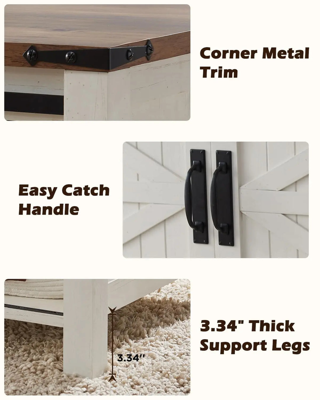 OKD 48" Farmhouse Lift Top Coffee Table, Sliding Barn Door, Antique White