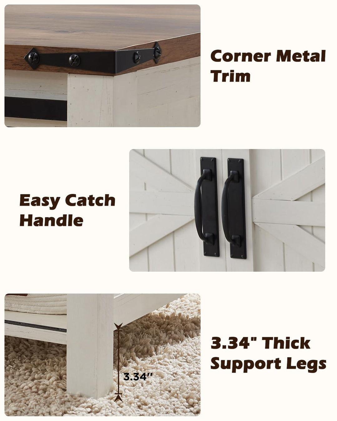 OKD 48" Farmhouse Lift Top Coffee Table, Sliding Barn Door, Antique White 