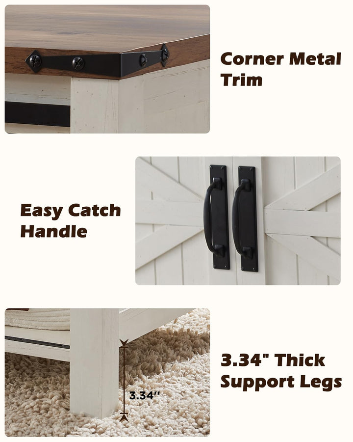 OKD 48" Farmhouse Lift Top Coffee Table, Sliding Barn Door, Antique White 