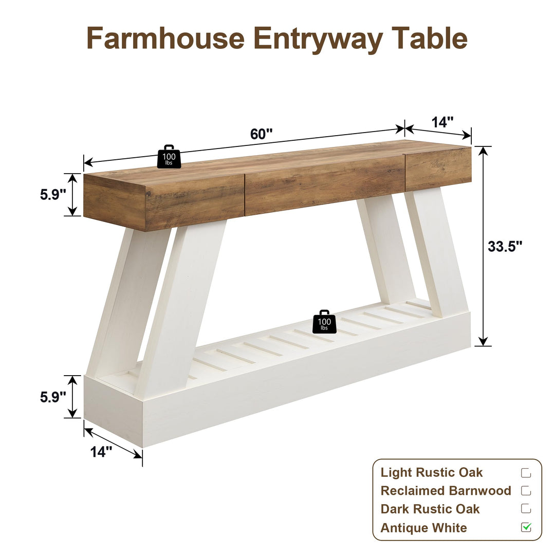 OKD 60" Farmhouse Entryway Table with Drawer, Console Table Behind Sofa 