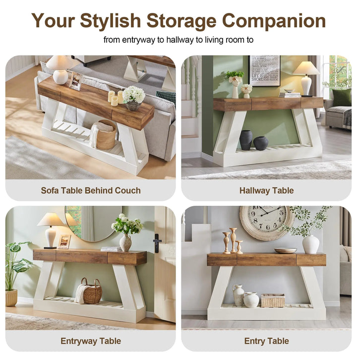 OKD 60" Farmhouse Entryway Table with Drawer, Console Table Behind Sofa