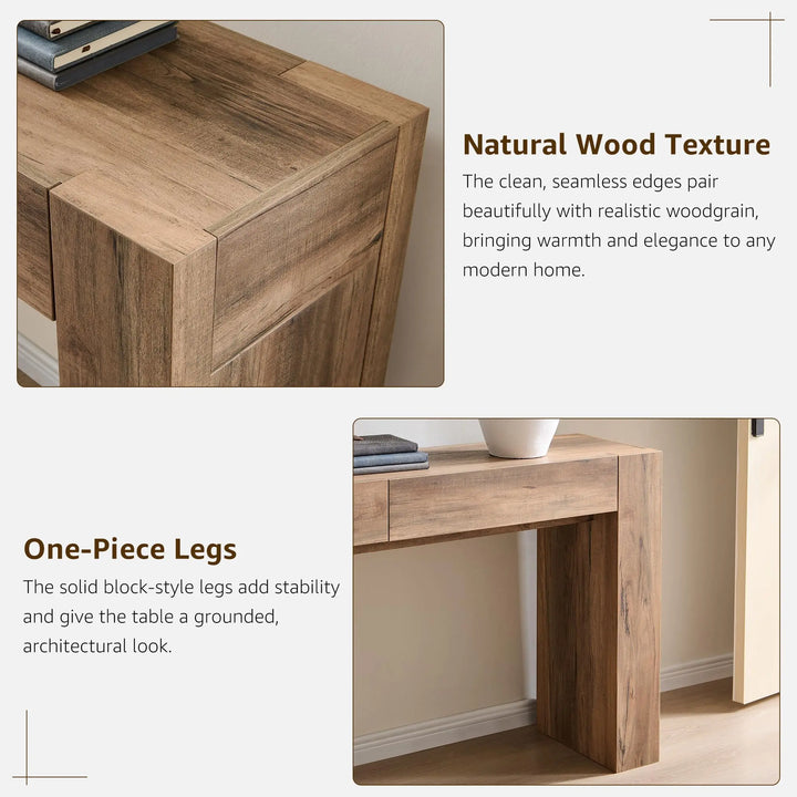 OKD 63" Console Table with Drawers, Thick Block Entryway Table, Rustic Oak 