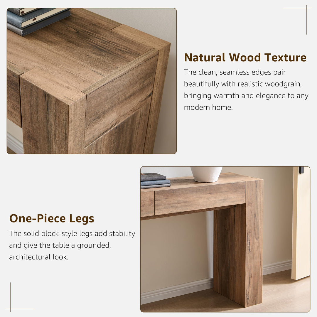 OKD 63" Console Table with Drawers, Thick Block Entryway Table, Rustic Oak 