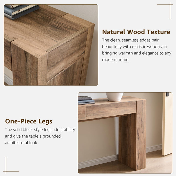 OKD 63" Console Table with Drawers, Thick Block Entryway Table, Rustic Oak 