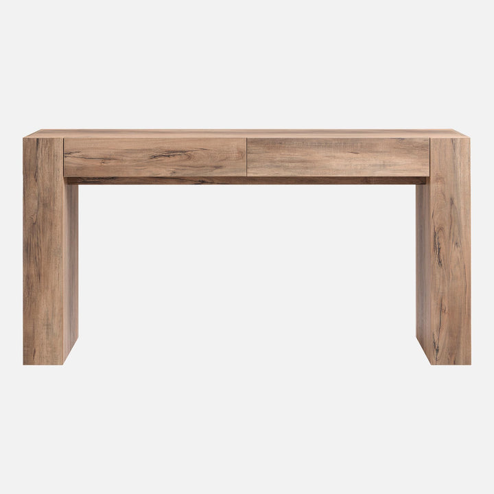 OKD 63" Console Table with Drawers, Thick Block Entryway Table, Rustic Oak 
