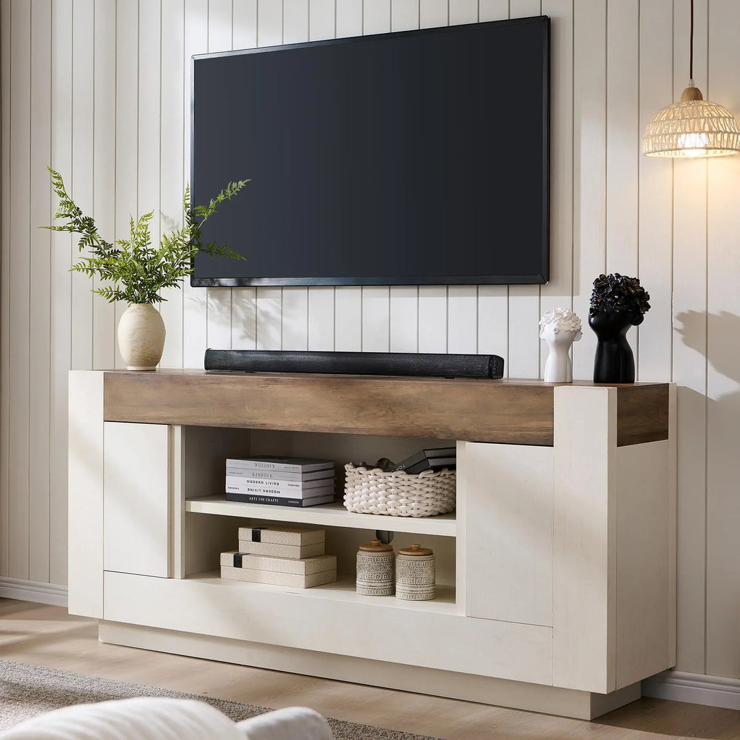 OKD 70 Inch TV Stand for 80 Inch TV, Thick Block Media Console, Antique White