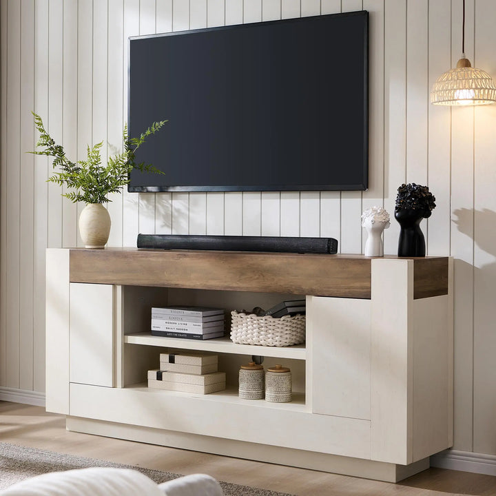 OKD 70 Inch TV Stand for 80 Inch TV, Thick Block Media Console, Antique White