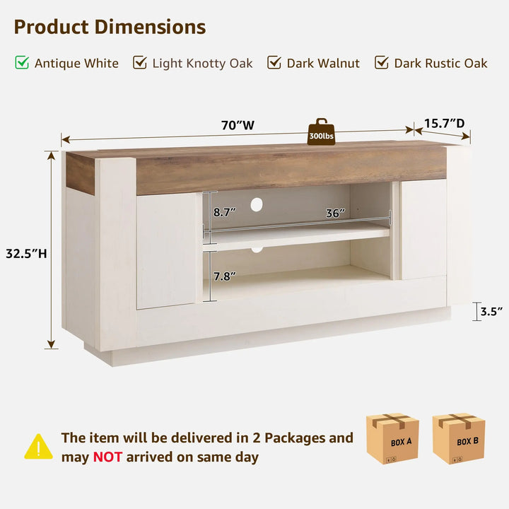 OKD 70 Inch TV Stand for 80 Inch TV, Thick Block Media Console, Antique White