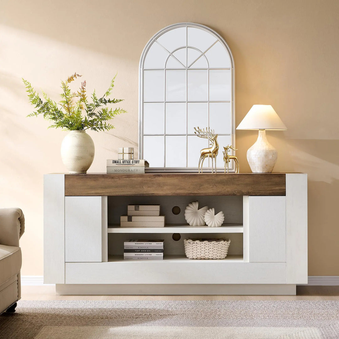 OKD 70 Inch TV Stand for 80 Inch TV, Thick Block Media Console, Antique White