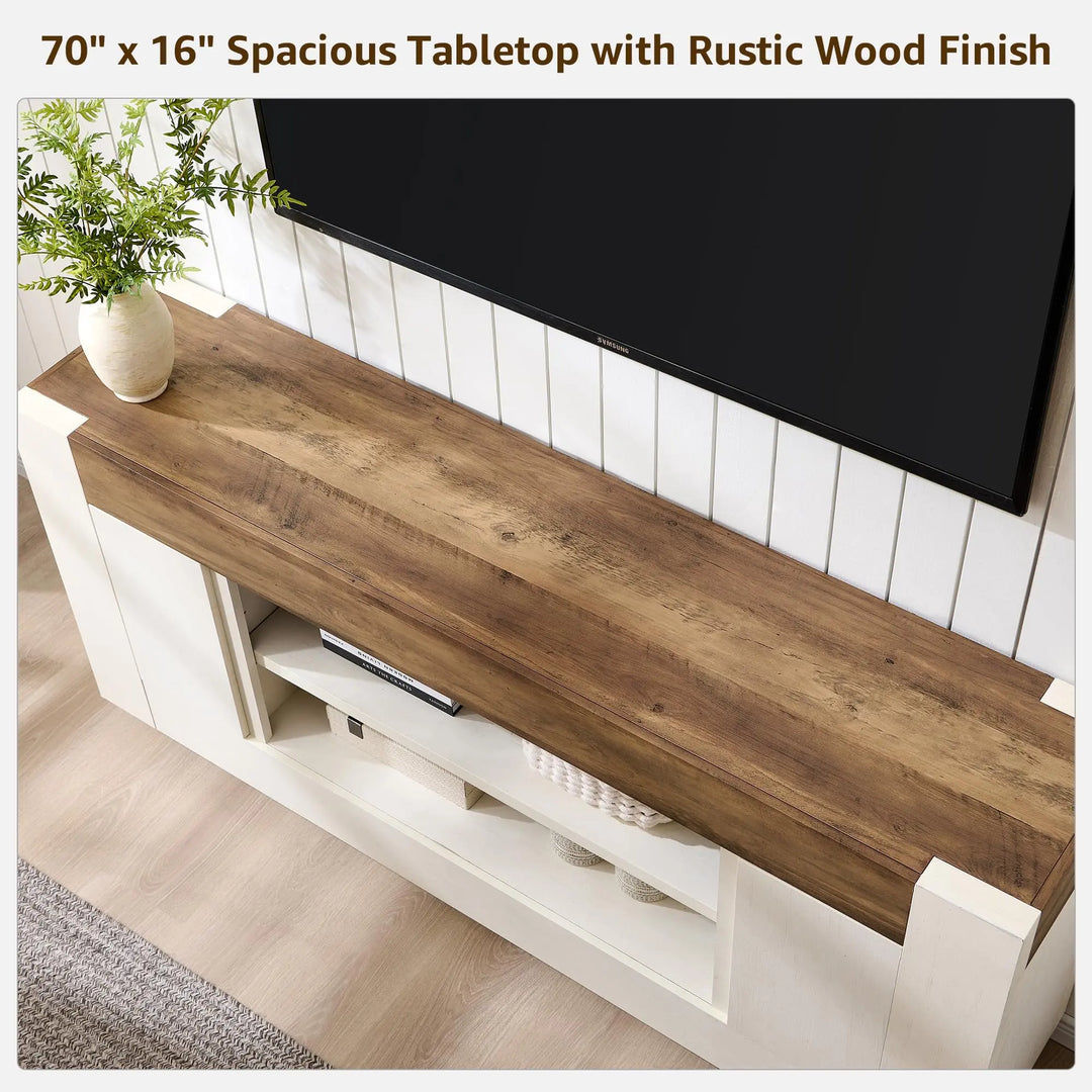 OKD 70 Inch TV Stand for 80 Inch TV, Thick Block Media Console, Antique White