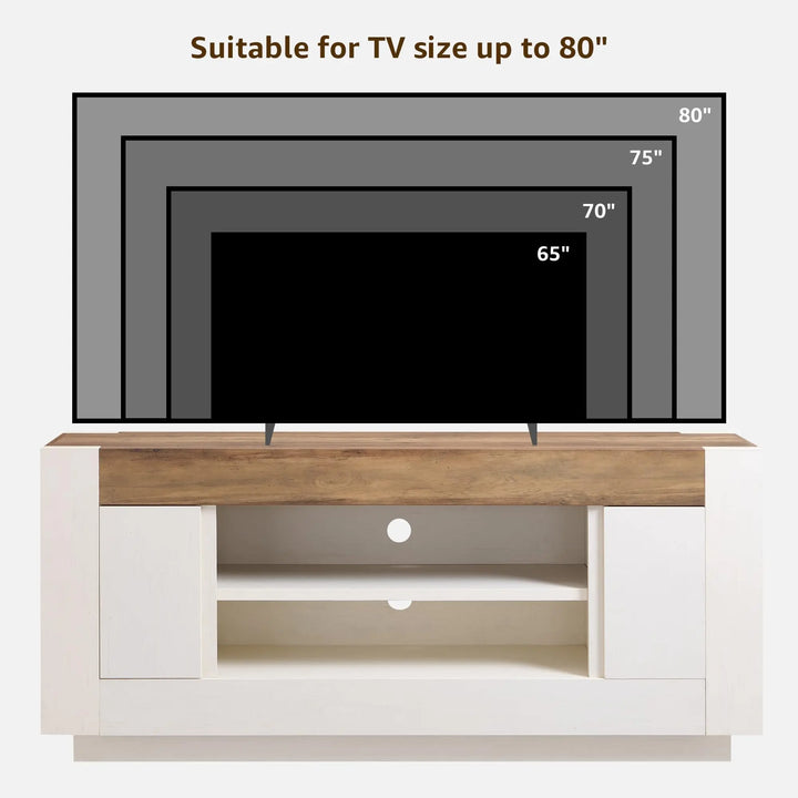 OKD 70 Inch TV Stand for 80 Inch TV, Thick Block Media Console, Antique White