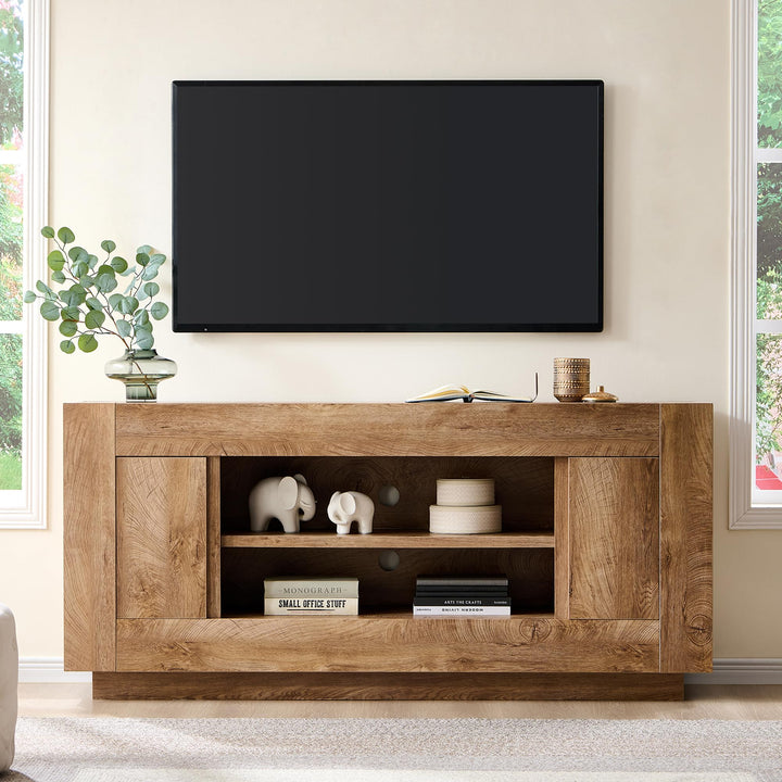 OKD 70" TV Stand for 80" TV, Thick Block Media Console, Light Knotty Oak 