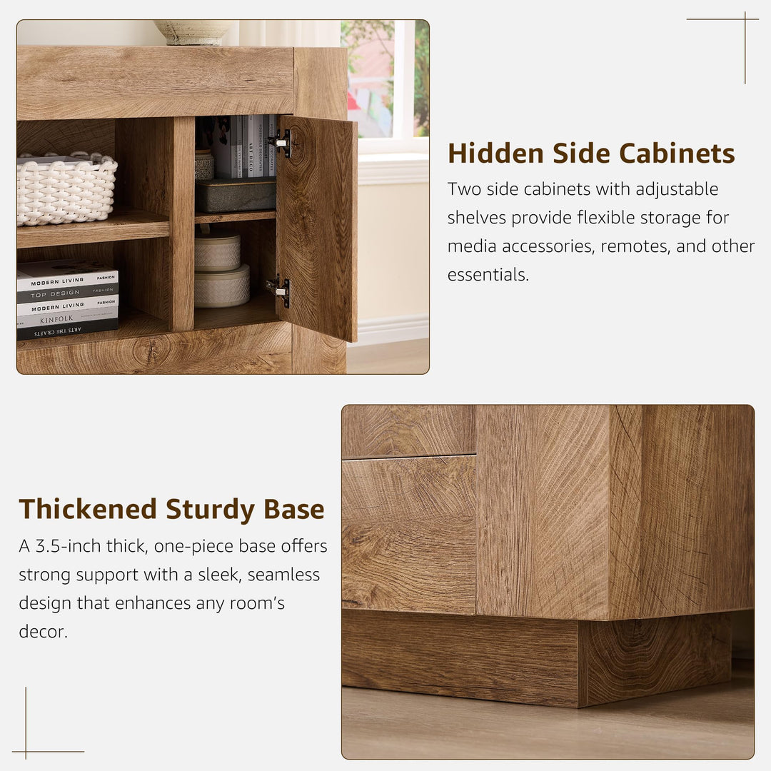 OKD 70" TV Stand for 80" TV, Thick Block Media Console, Light Knotty Oak 