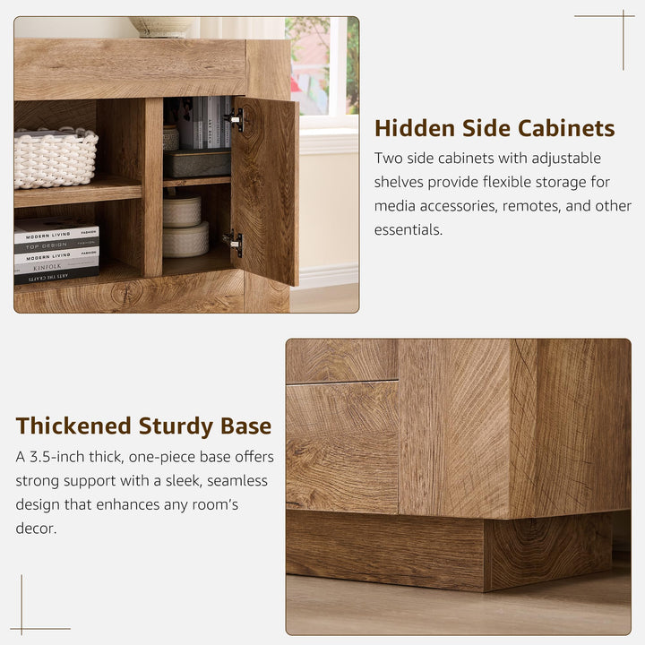 OKD 70" TV Stand for 80" TV, Thick Block Media Console, Light Knotty Oak 