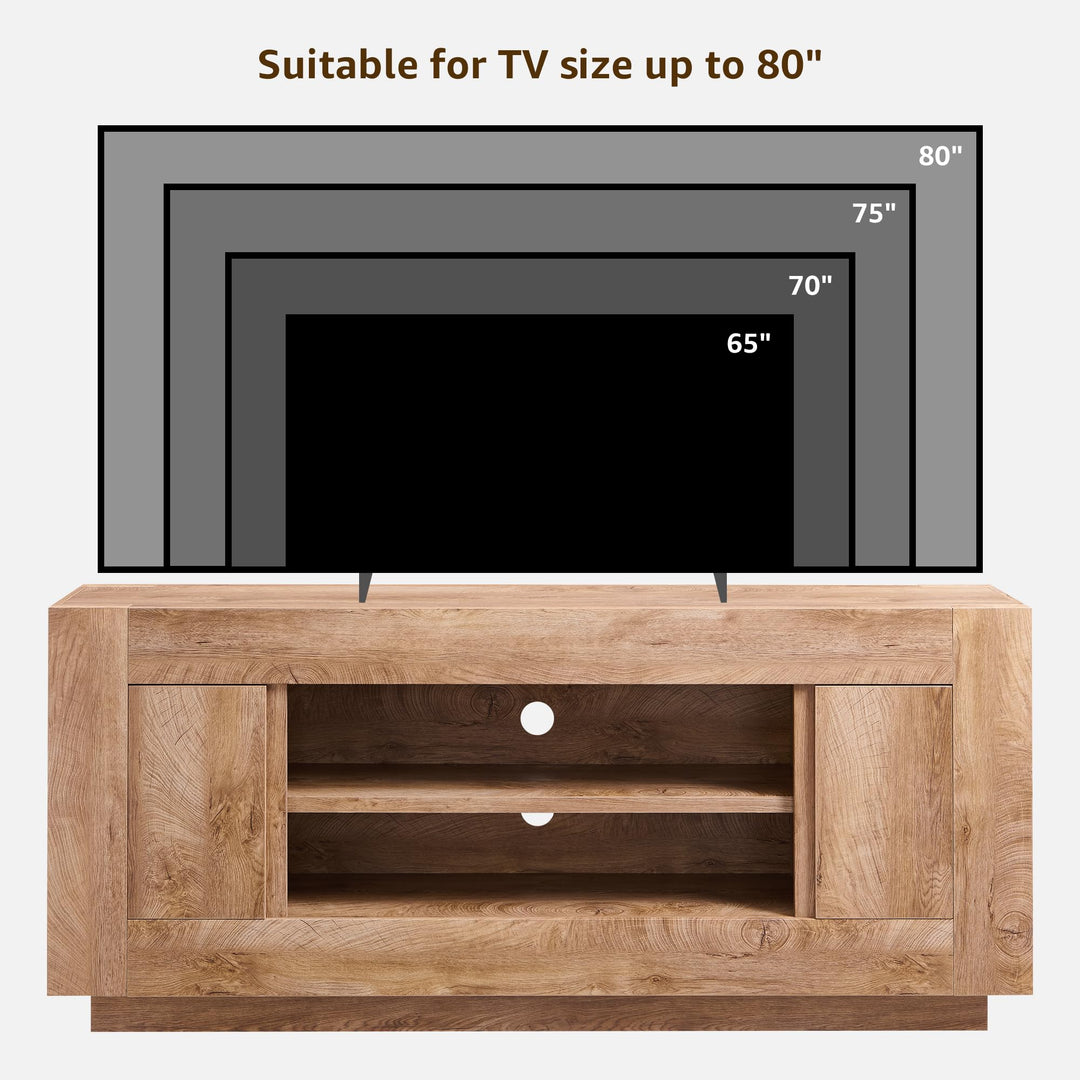 OKD 70" TV Stand for 80" TV, Thick Block Media Console, Light Knotty Oak 