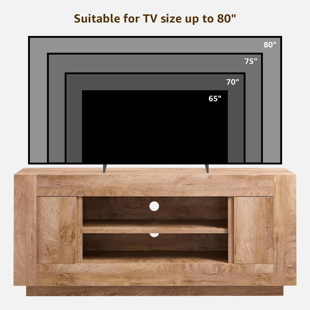 OKD 70" TV Stand for 80" TV, Thick Block Media Console, Light Knotty Oak 