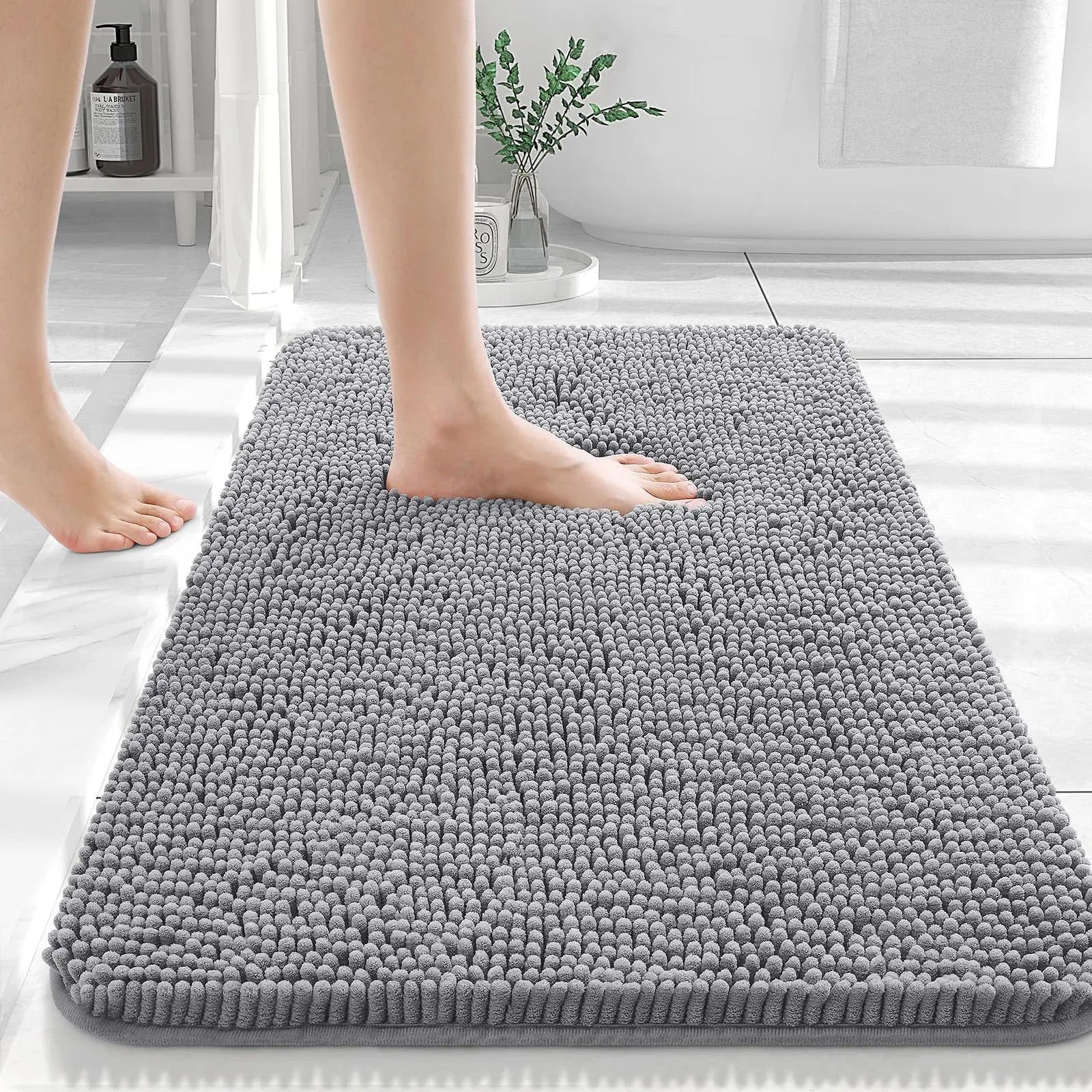 OLANLY Bathroom Rugs 36x24, Extra Soft Absorbent Chenille Bath Rugs, Rubber Backing Quick Dry, Machine Washable Bath Mats for Bathroom Floor, Tub and Shower, Home Decor Accessories, Grey 