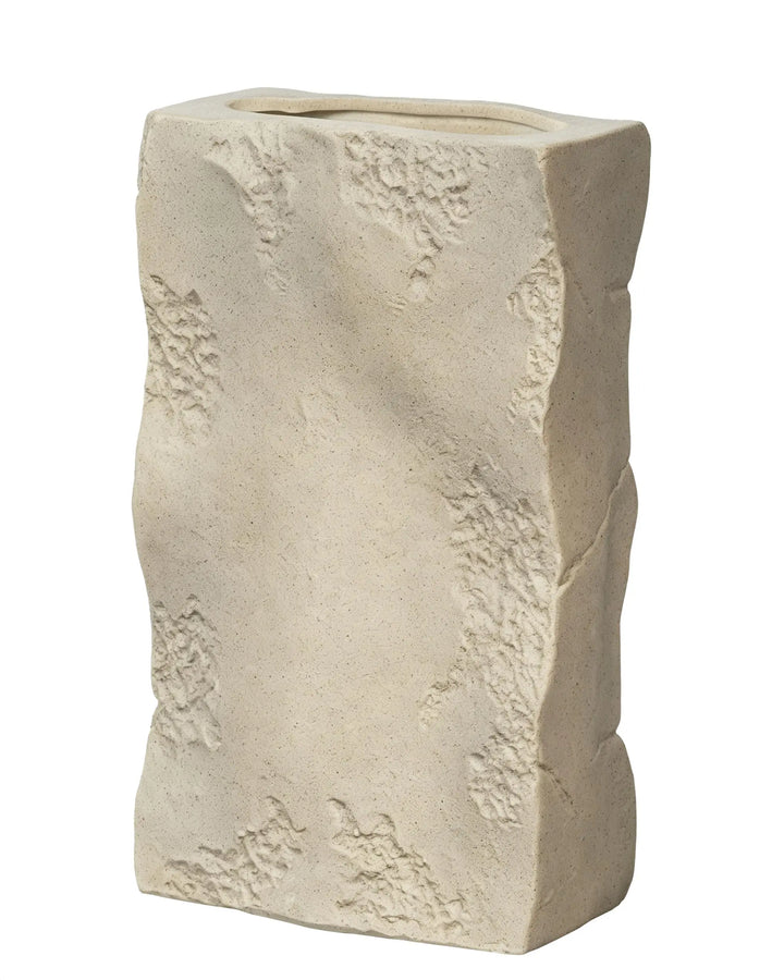 OOSTONEE Large Ceramic Vase - Organic Earthy Square Rock Textured Vase Design, Rustic Farmhouse Decor, Home Decor for Living Room, Entryway Decor, Wabi Sabi (10.6 inch)