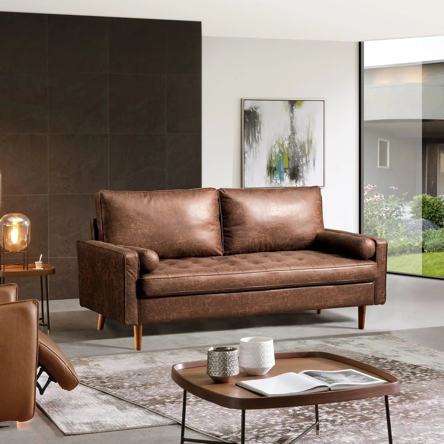 OVIOS 70" Modern Loveseat with Comfy Upholstered Cushions, Deep Seat Rivet Tufted Sofa - Dark Brown 