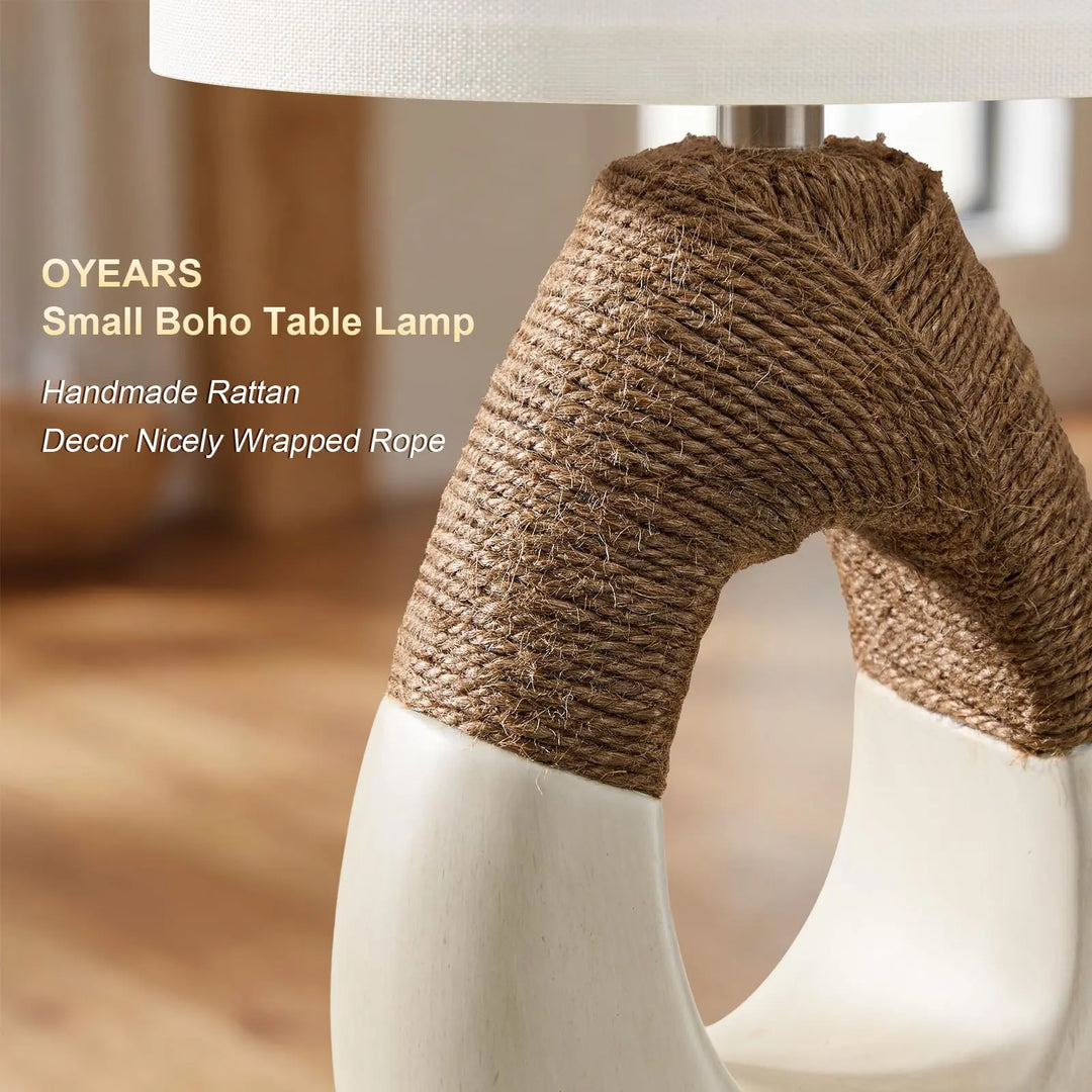 OYEARS 19'' Small Boho Table Lamps, Set of 2, Farmhouse Rattan Lamps
