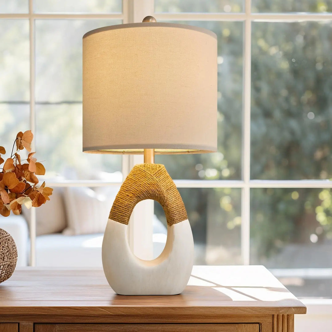 OYEARS 19'' Small Boho Table Lamps, Set of 2, Farmhouse Rattan Lamps