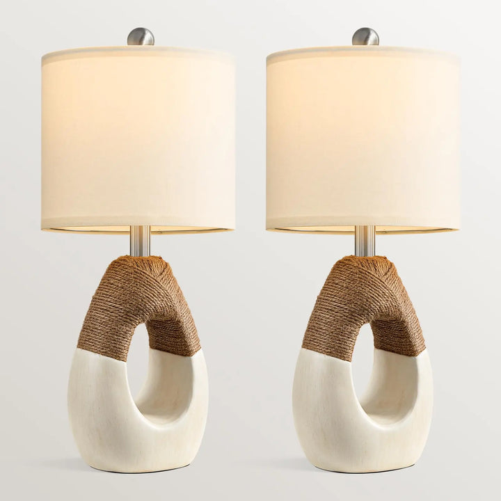 OYEARS 19'' Small Boho Table Lamps, Set of 2, Farmhouse Rattan Lamps