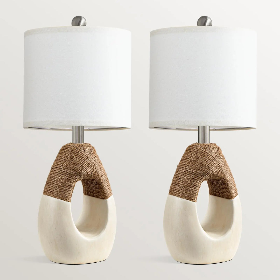 OYEARS 19'' Small Boho Table Lamps, Set of 2, Farmhouse Rattan Lamps