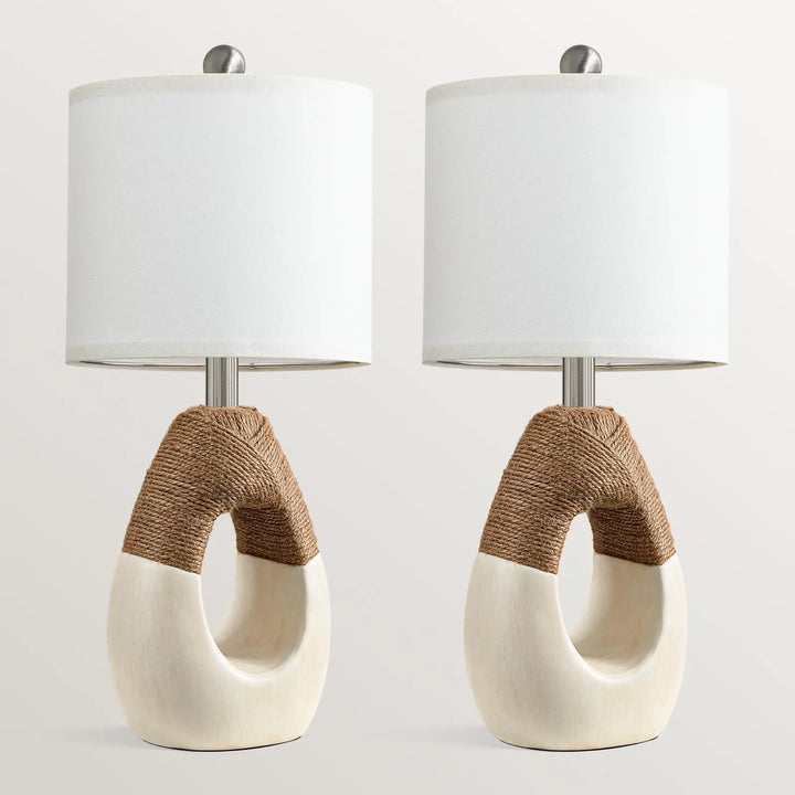 OYEARS 19'' Small Boho Table Lamps, Set of 2, Farmhouse Rattan Lamps