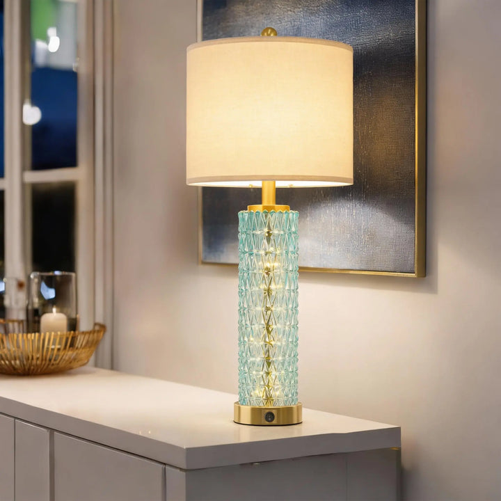 Oneach 27.75" Coastal Table Lamps Set of 2, Clear Blue Bedside Lamp with Glass Nightlight, USB A+C, Unique Desk Lamps for Living Room, Bedroom, Nightstand, End Table (2 Bulbs Included) 