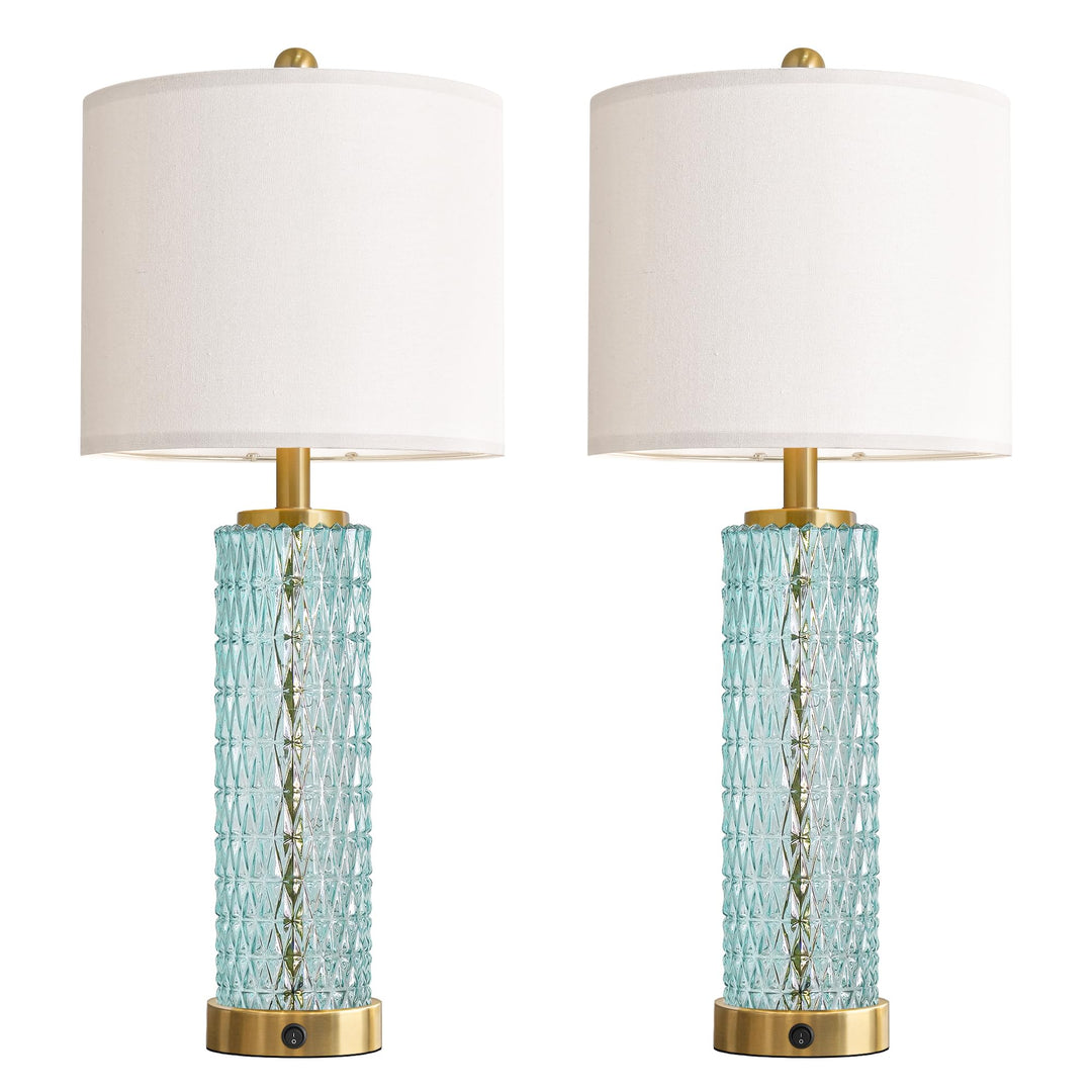 Oneach 27.75" Coastal Table Lamps Set of 2, Clear Blue Bedside Lamp with Glass Nightlight, USB A+C, Unique Desk Lamps for Living Room, Bedroom, Nightstand, End Table (2 Bulbs Included) 
